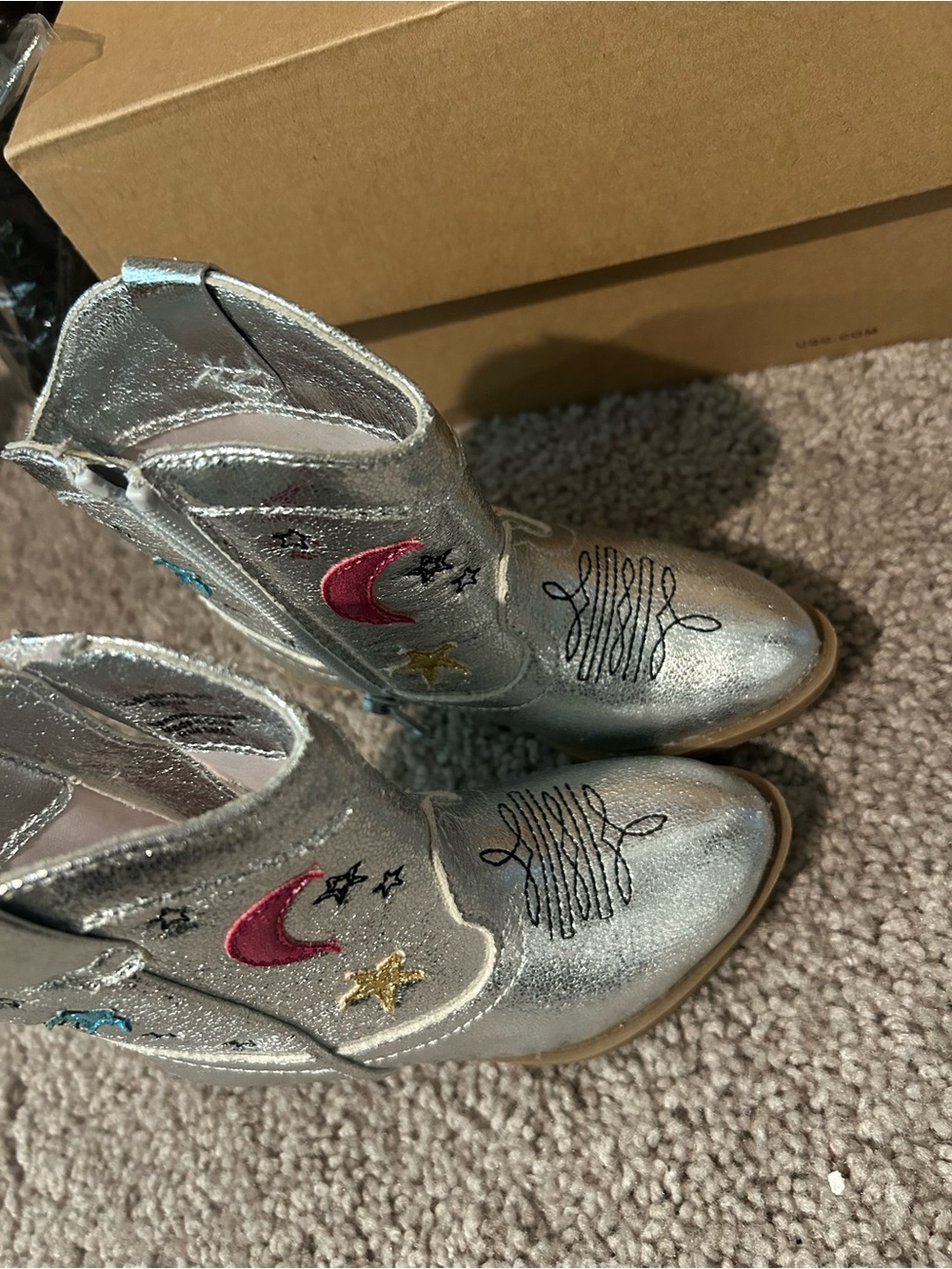 Tucker & Tate kids Silver Star & Moon Embroidered Western Boots